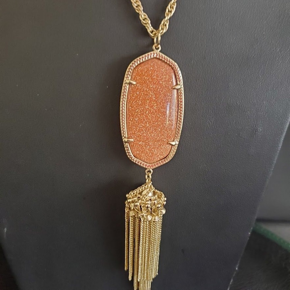 Kendra Scott Rayne Long Pendant Necklace Gold Stone Pendant Gold Plated - Picture 2 of 8